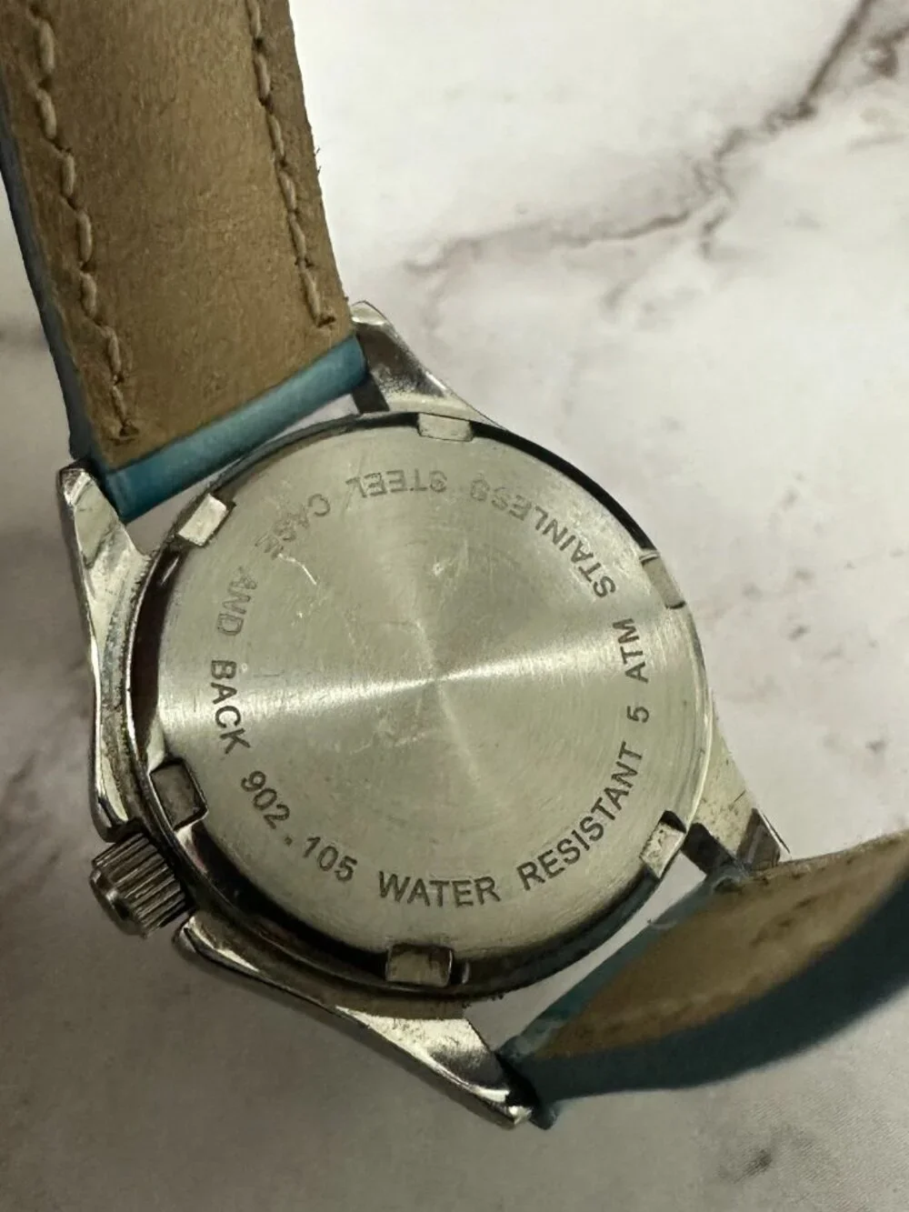 Belair Watch Women Silver Tone Round Dial Blue Leather Band New Battery 8.5 Inch